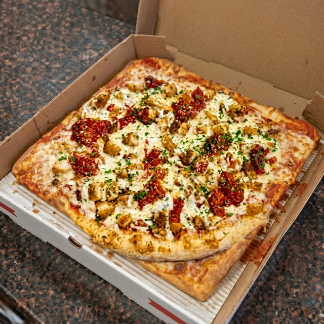 Chicken Parmigiana Pizza.